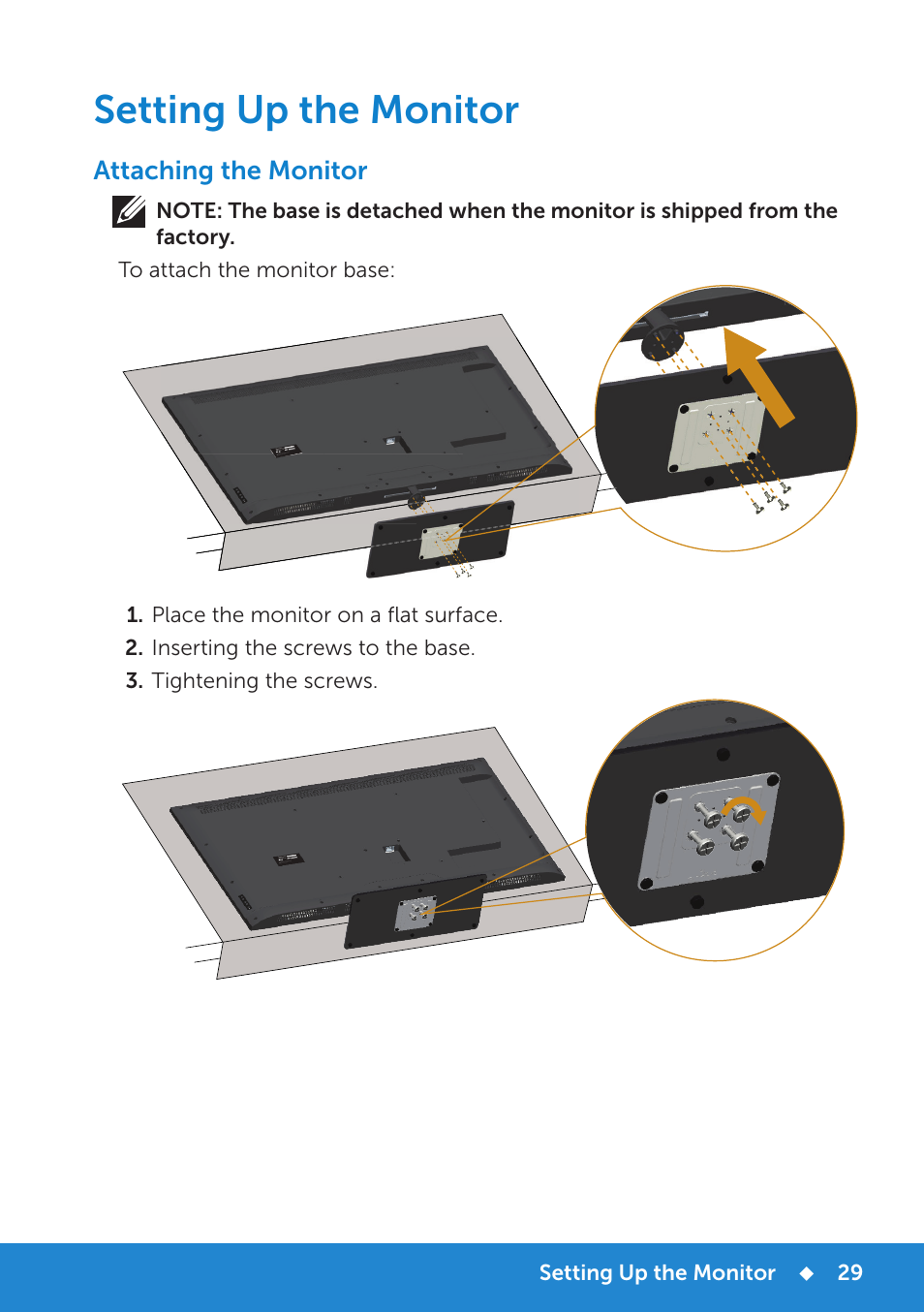 Setting up the monitor, Attaching the monitor | Dell E5515H Monitor User Manual | Page 29 / 69