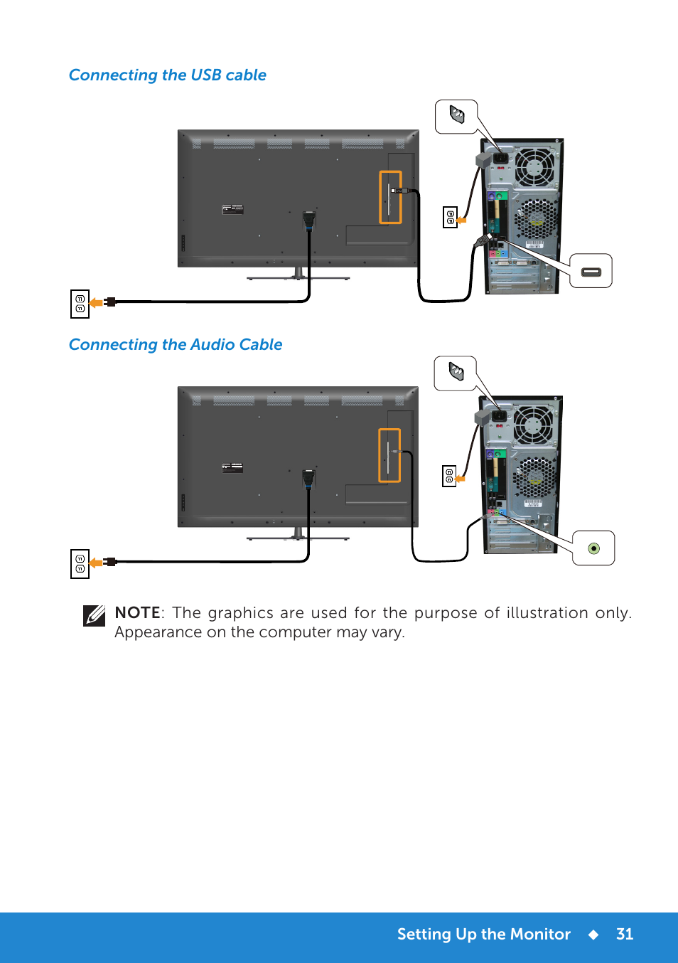 Setting up the monitor, 31 connecting the usb cable, Connecting the audio cable | Dell E5515H Monitor User Manual | Page 31 / 69