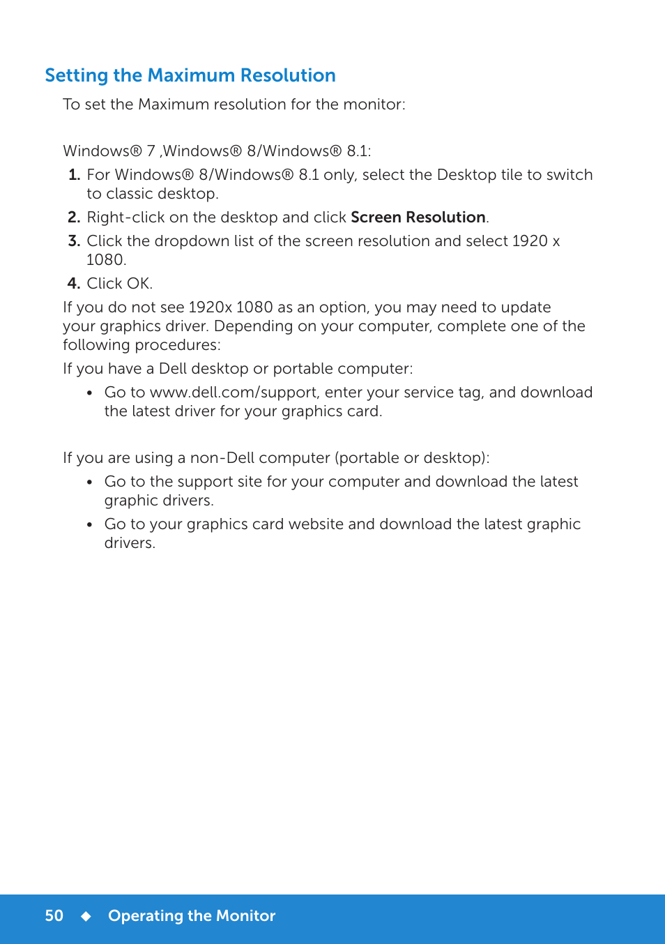 Setting the maximum resolution | Dell E5515H Monitor User Manual | Page 50 / 69