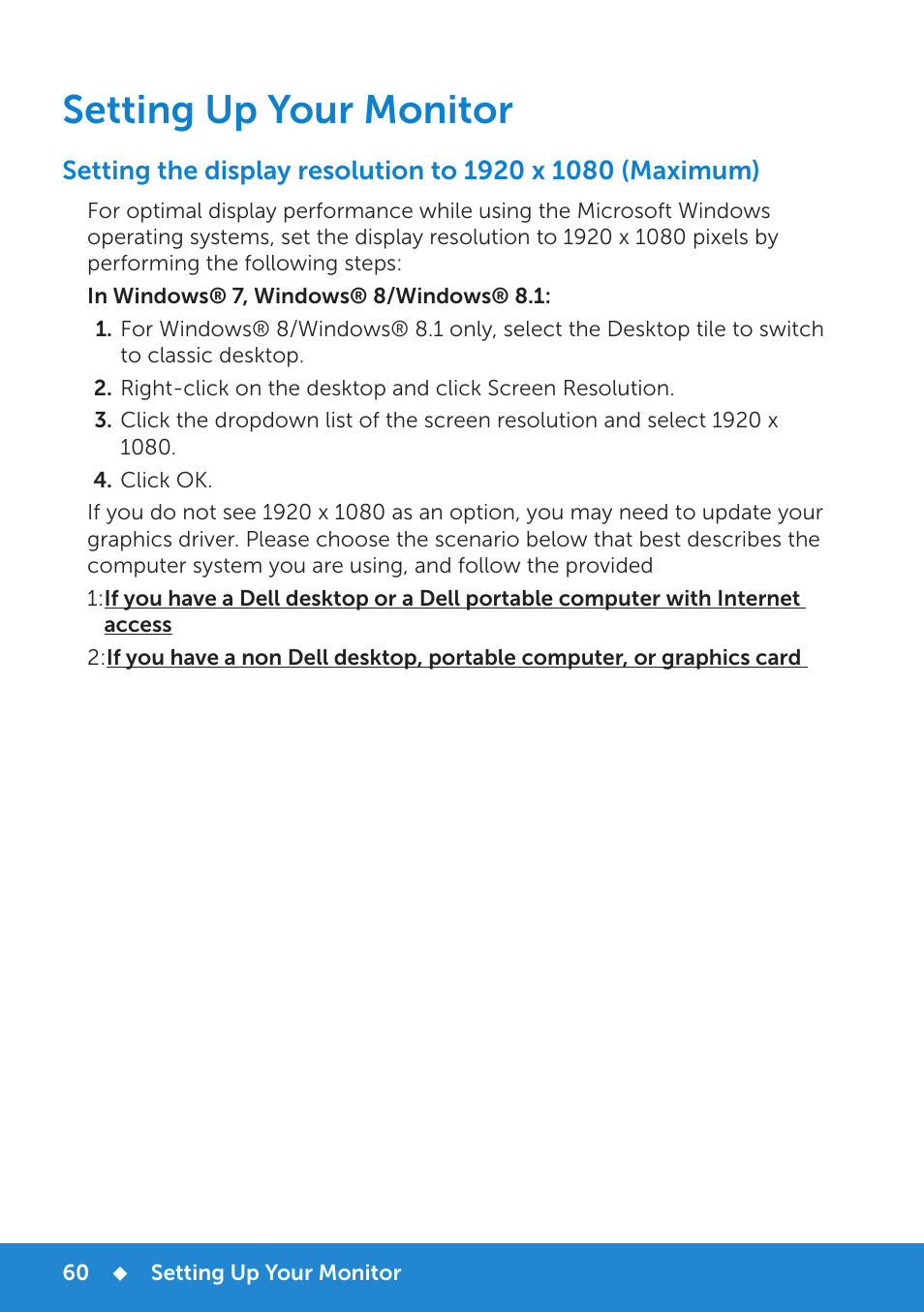 Setting up your monitor | Dell E5515H Monitor User Manual | Page 60 / 69