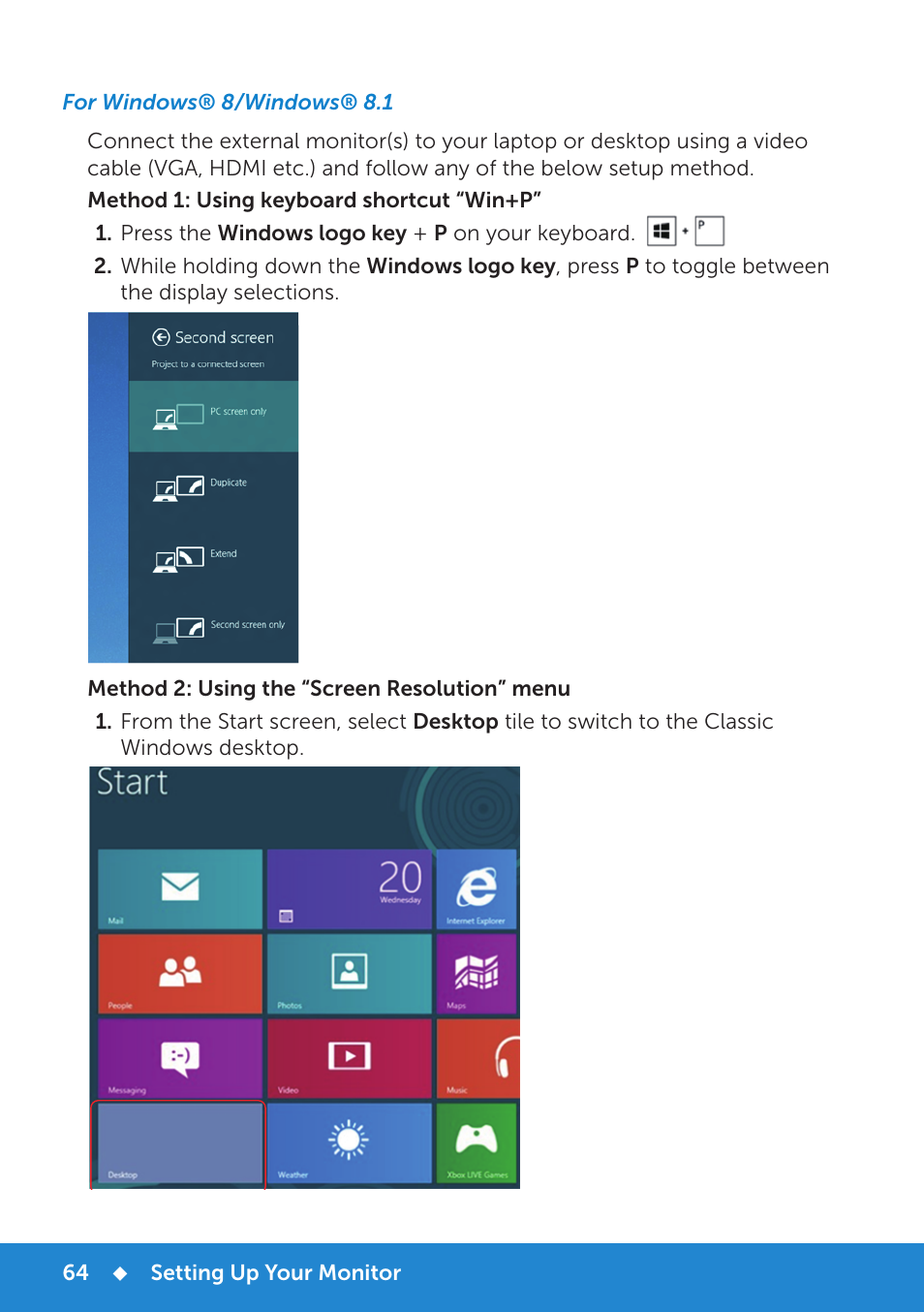 For windows® 8/windows® 8.1 | Dell E5515H Monitor User Manual | Page 64 / 69