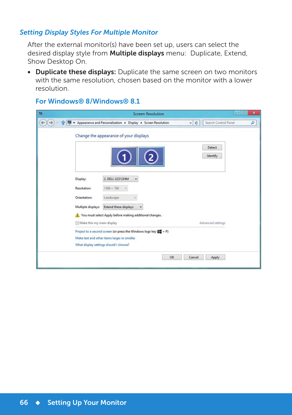 Setting display styles for multiple monitor | Dell E5515H Monitor User Manual | Page 66 / 69