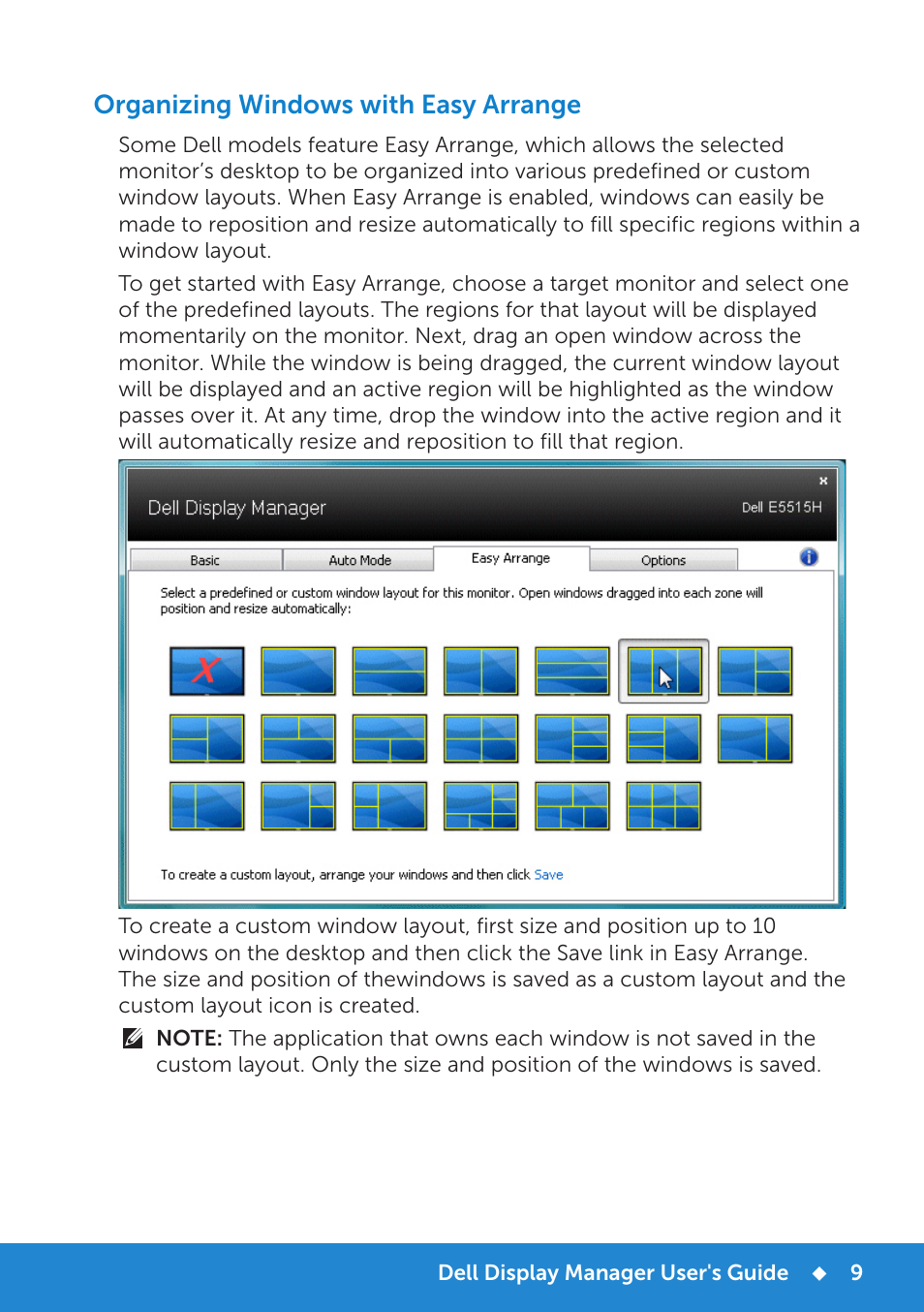 Organizing windows with easy arrange | Dell E5515H Monitor User Manual | Page 9 / 69