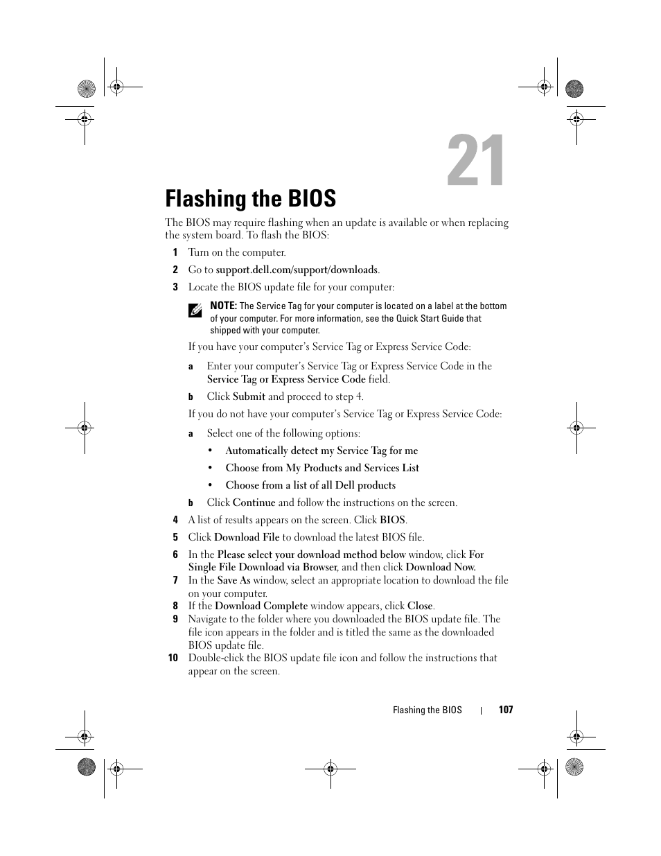 Flashing the bios | Dell Inspiron 660 (Early 2012) User Manual | Page 107 / 110