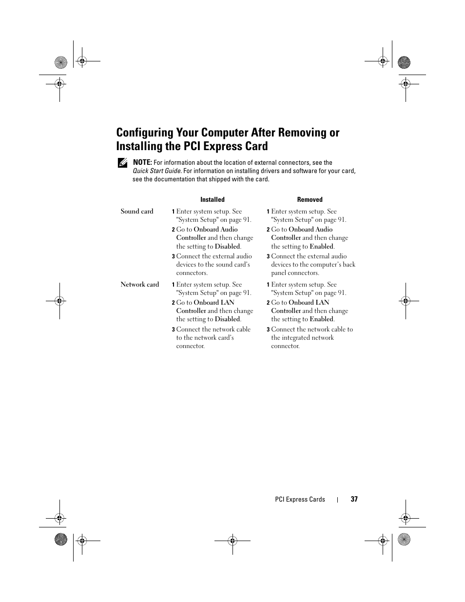 Installed, Removed, Configuring your computer after | Dell Inspiron 660 (Early 2012) User Manual | Page 37 / 110