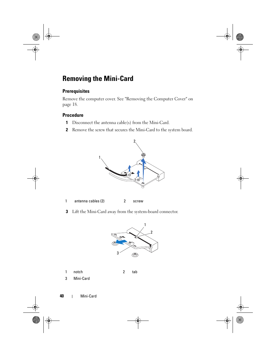 Removing the mini-card | Dell Inspiron 660 (Early 2012) User Manual | Page 40 / 110