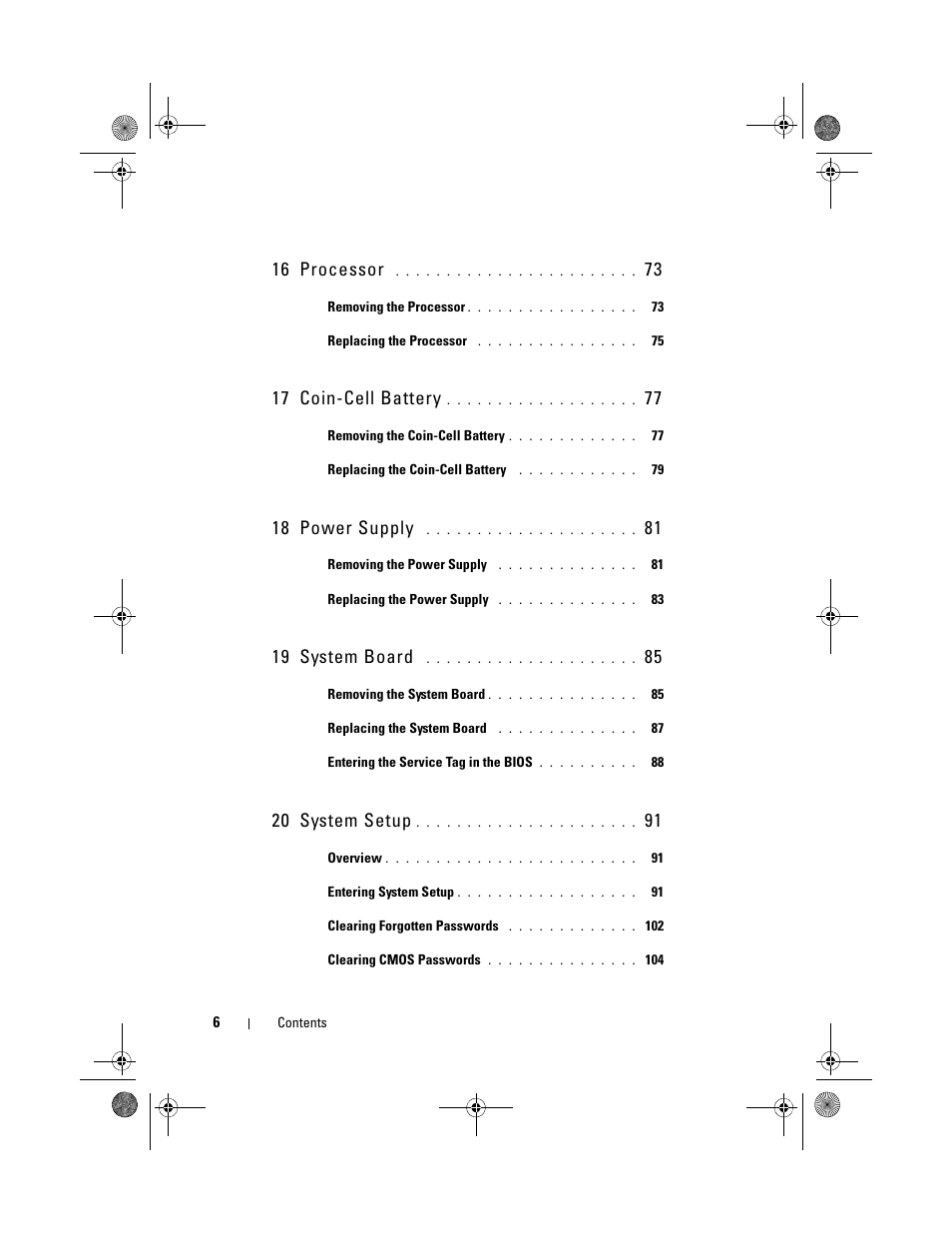 16 processor, 17 coin-cell battery, 18 power supply | 19 system board, 20 system setup | Dell Inspiron 660 (Early 2012) User Manual | Page 6 / 110