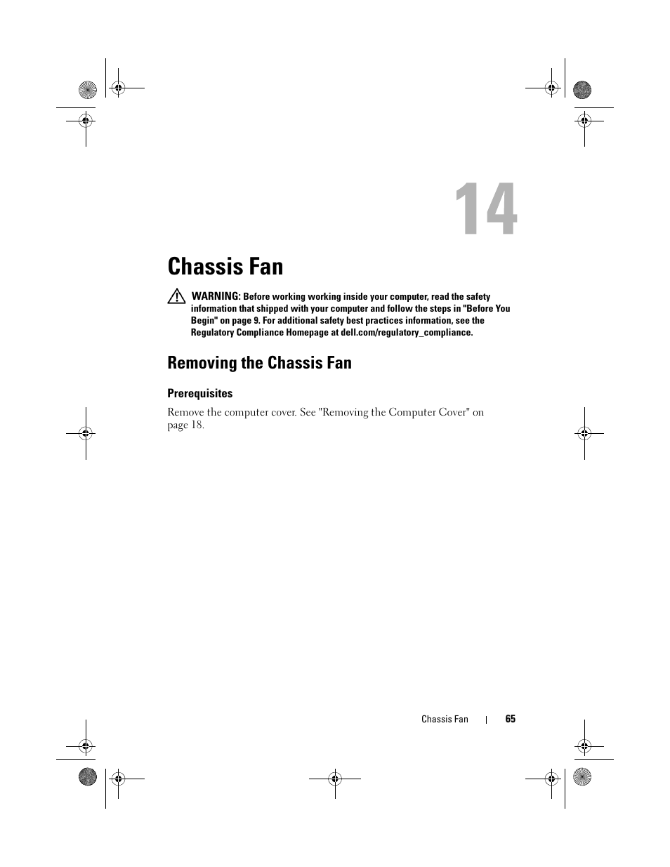 Chassis fan, Removing the chassis fan, Prerequisites | Dell Inspiron 660 (Early 2012) User Manual | Page 65 / 110