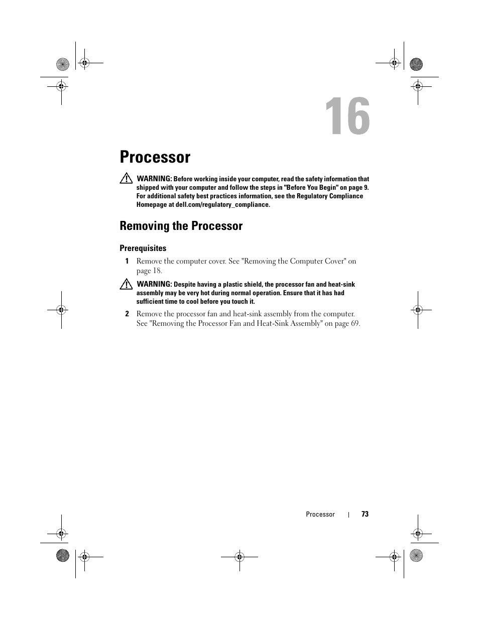 Processor, Removing the processor | Dell Inspiron 660 (Early 2012) User Manual | Page 73 / 110