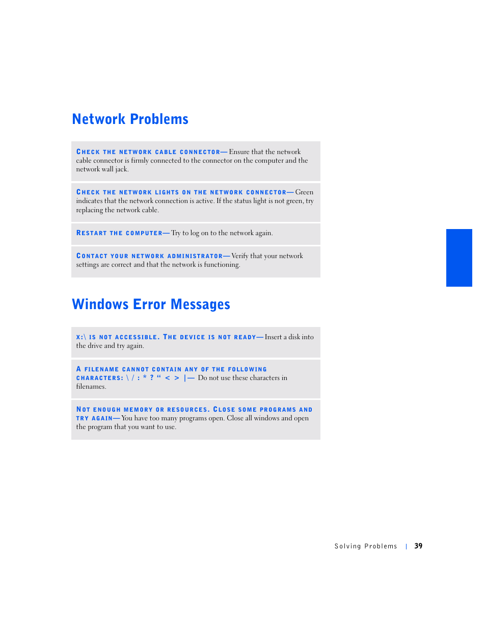 Network problems, Windows error messages | Dell Inspiron 5000 User Manual | Page 37 / 90