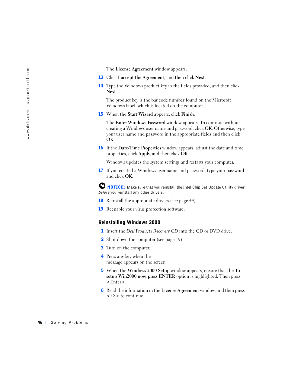 Reinstalling windows 2000 | Dell Inspiron 5000 User Manual | Page 44 / 90