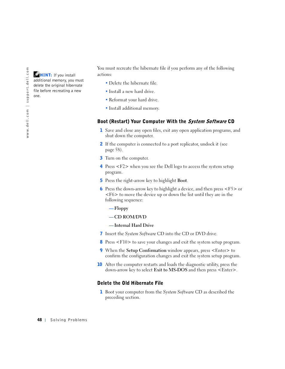 Delete the old hibernate file | Dell Inspiron 5000 User Manual | Page 46 / 90