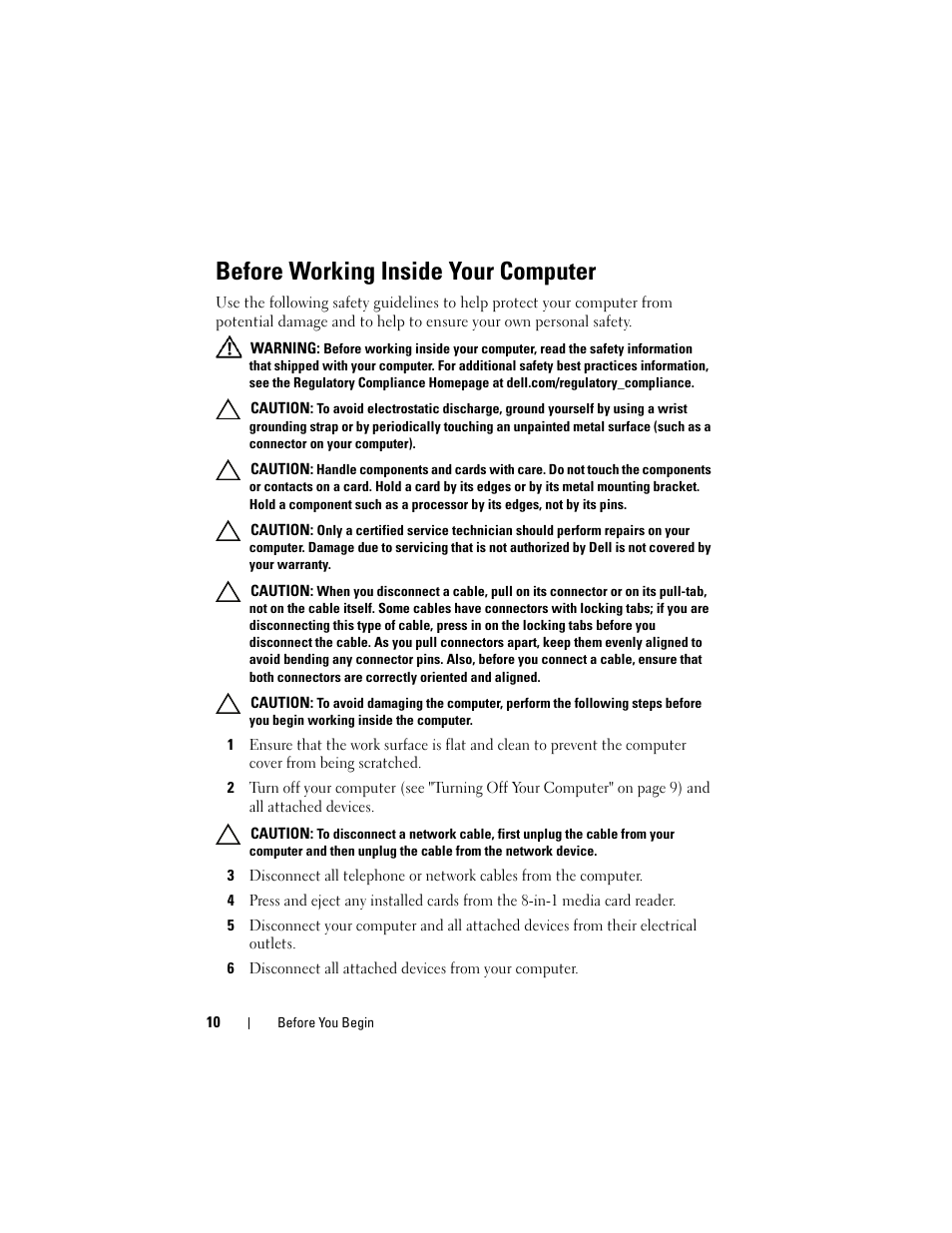 Before working inside your computer | Dell Inspiron 14R (N4110, Early 2011) User Manual | Page 10 / 106