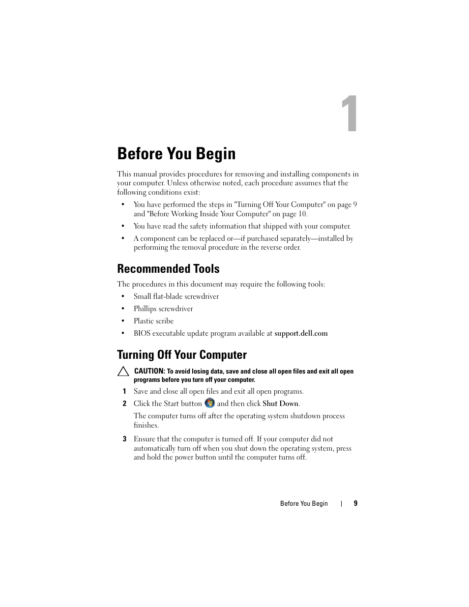 Before you begin, Recommended tools, Turning off your computer | Dell Inspiron 14R (N4110, Early 2011) User Manual | Page 9 / 106