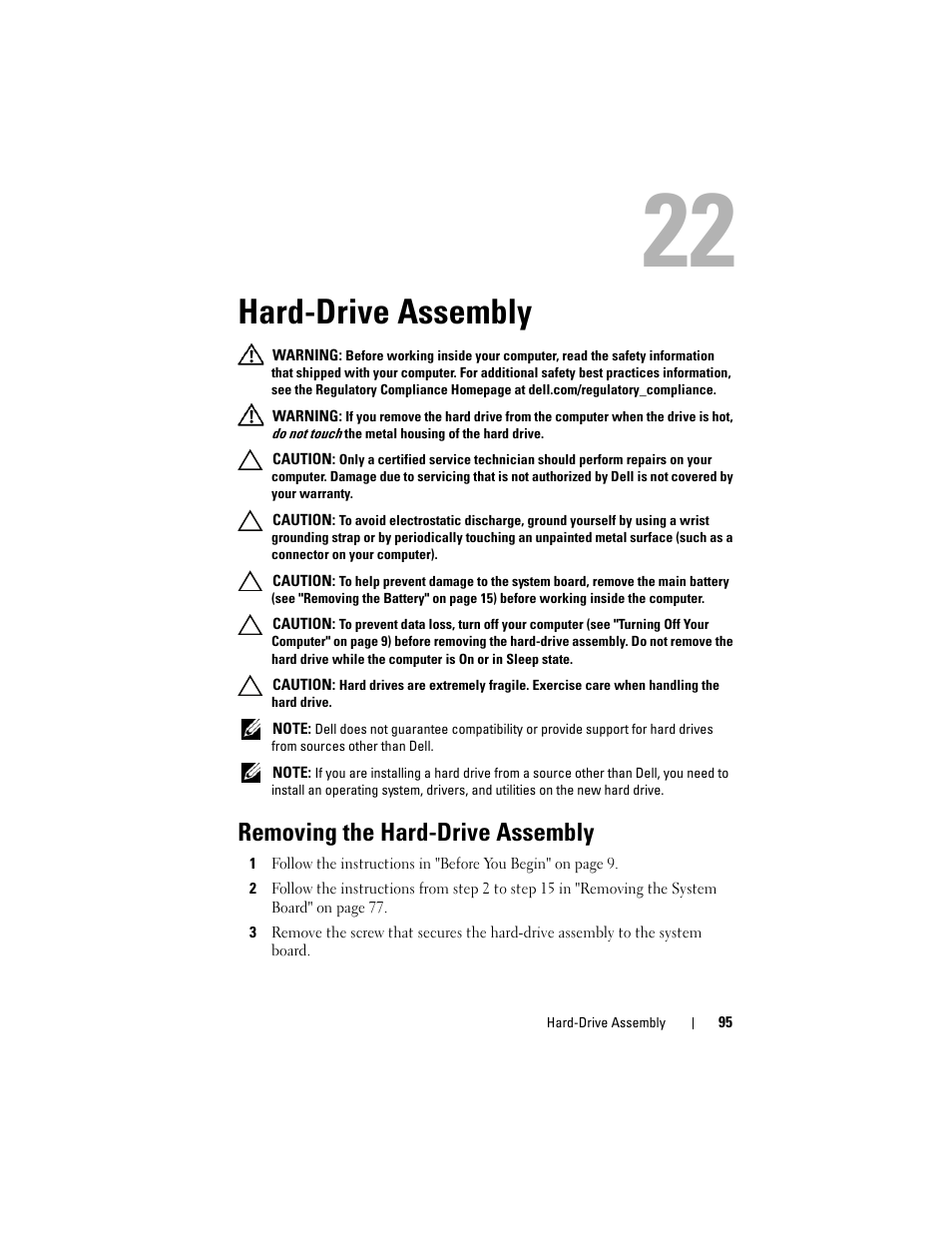 Hard-drive assembly, Removing the hard-drive assembly, Om step 3 to | Rd-drive | Dell Inspiron 14R (N4110, Early 2011) User Manual | Page 95 / 106