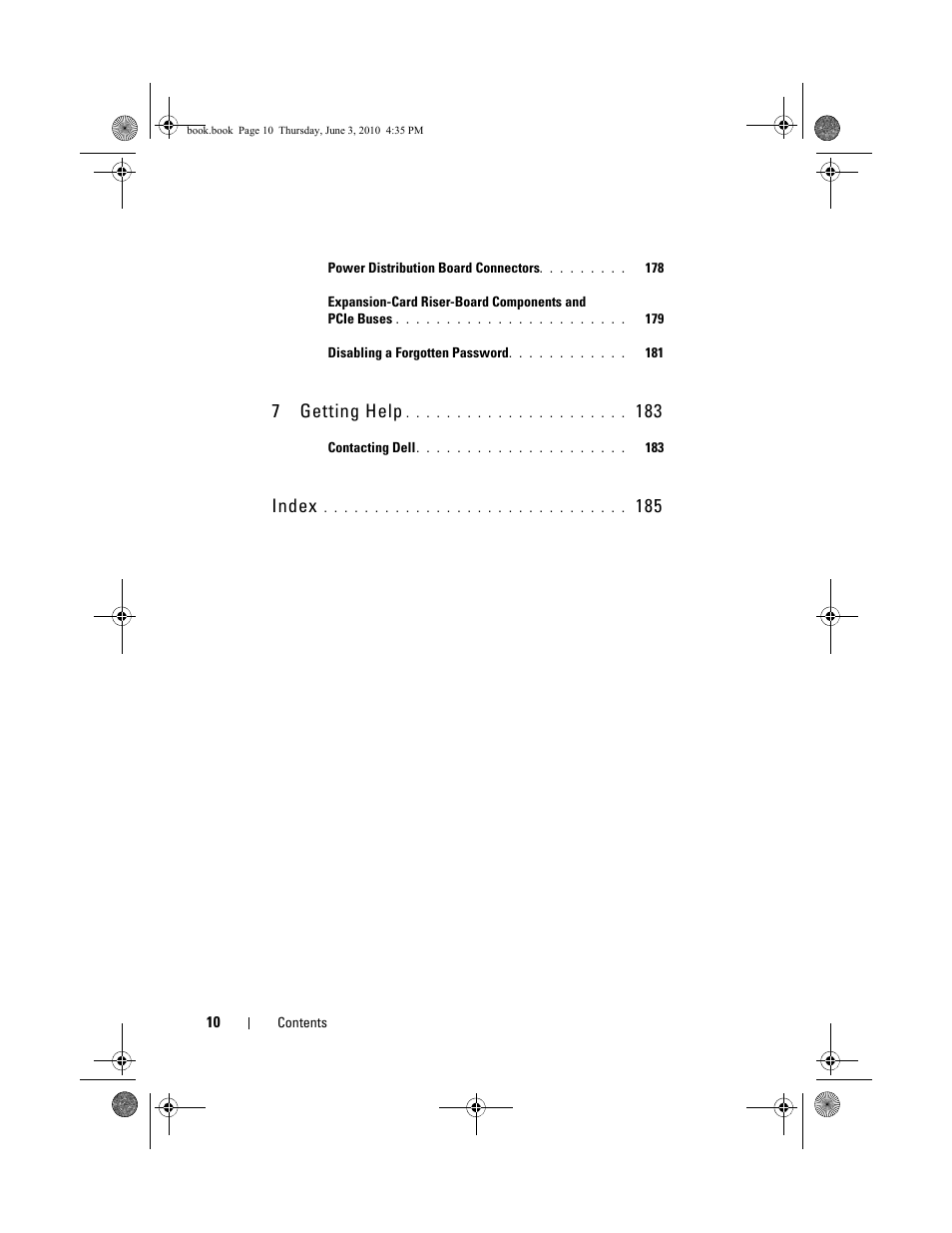 7 getting help, Index | Dell PowerEdge R715 User Manual | Page 10 / 190
