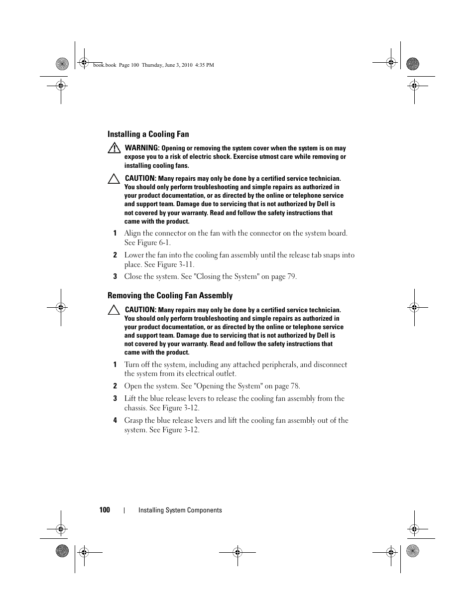 Installing a cooling fan, Removing the cooling fan assembly | Dell PowerEdge R715 User Manual | Page 100 / 190