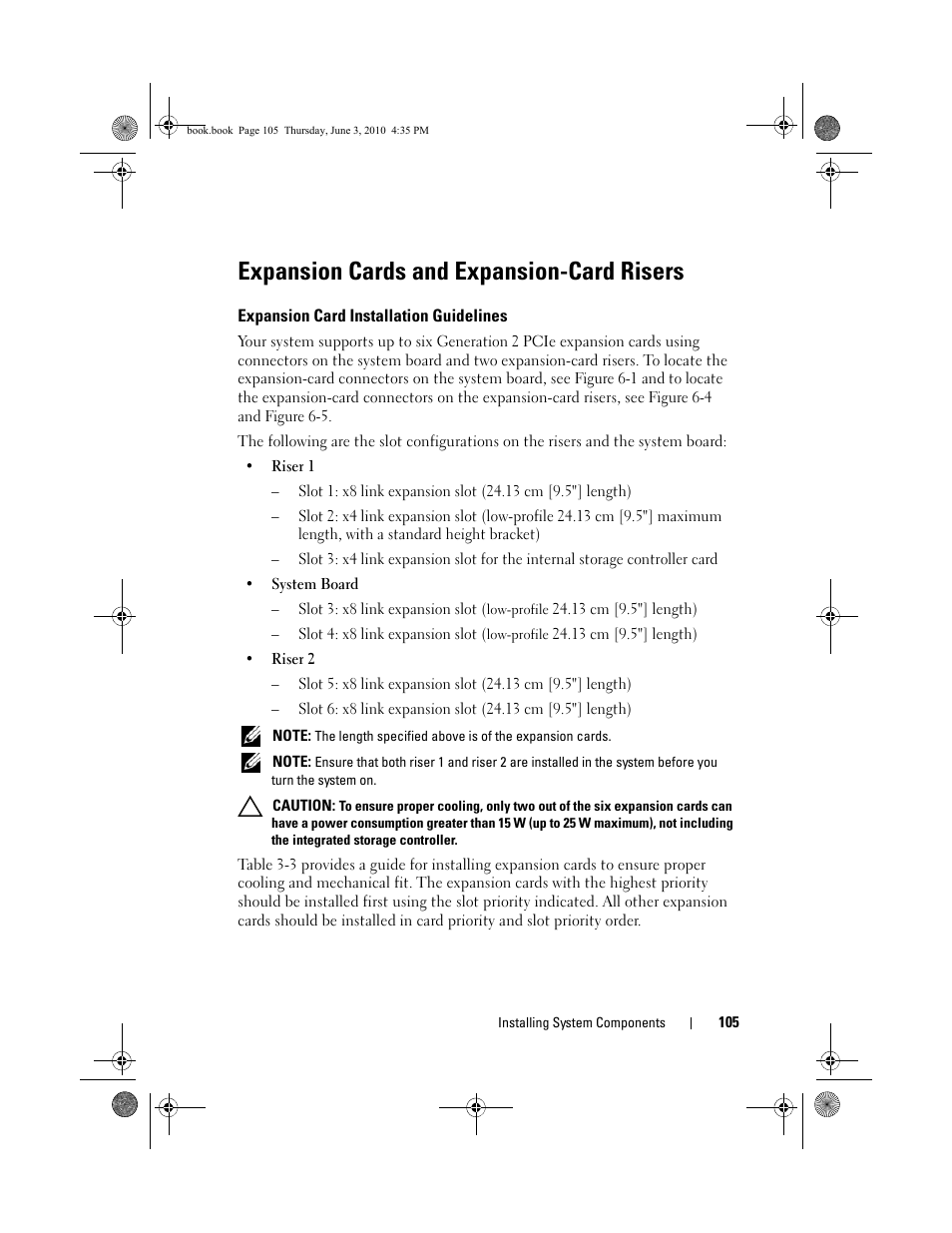 Expansion cards and expansion-card risers, Expansion card installation guidelines, Expansion cards and | Expansion-card risers, See "expansion, Cards and expansion | Dell PowerEdge R715 User Manual | Page 105 / 190