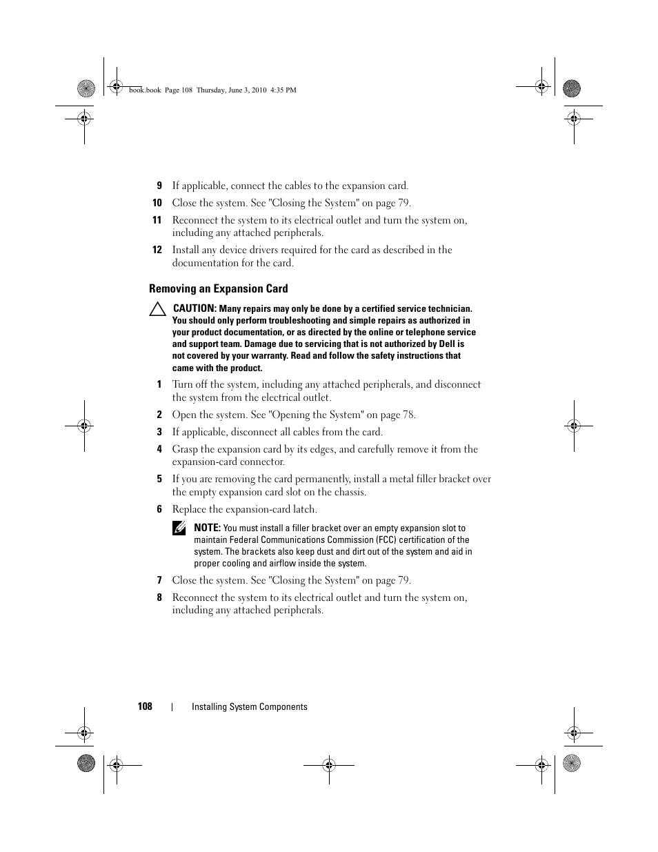 Removing an expansion card | Dell PowerEdge R715 User Manual | Page 108 / 190