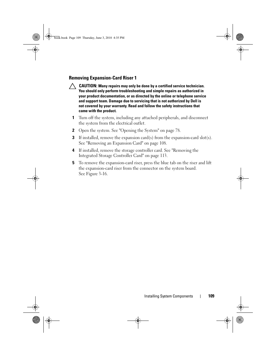 Removing expansion-card riser 1 | Dell PowerEdge R715 User Manual | Page 109 / 190