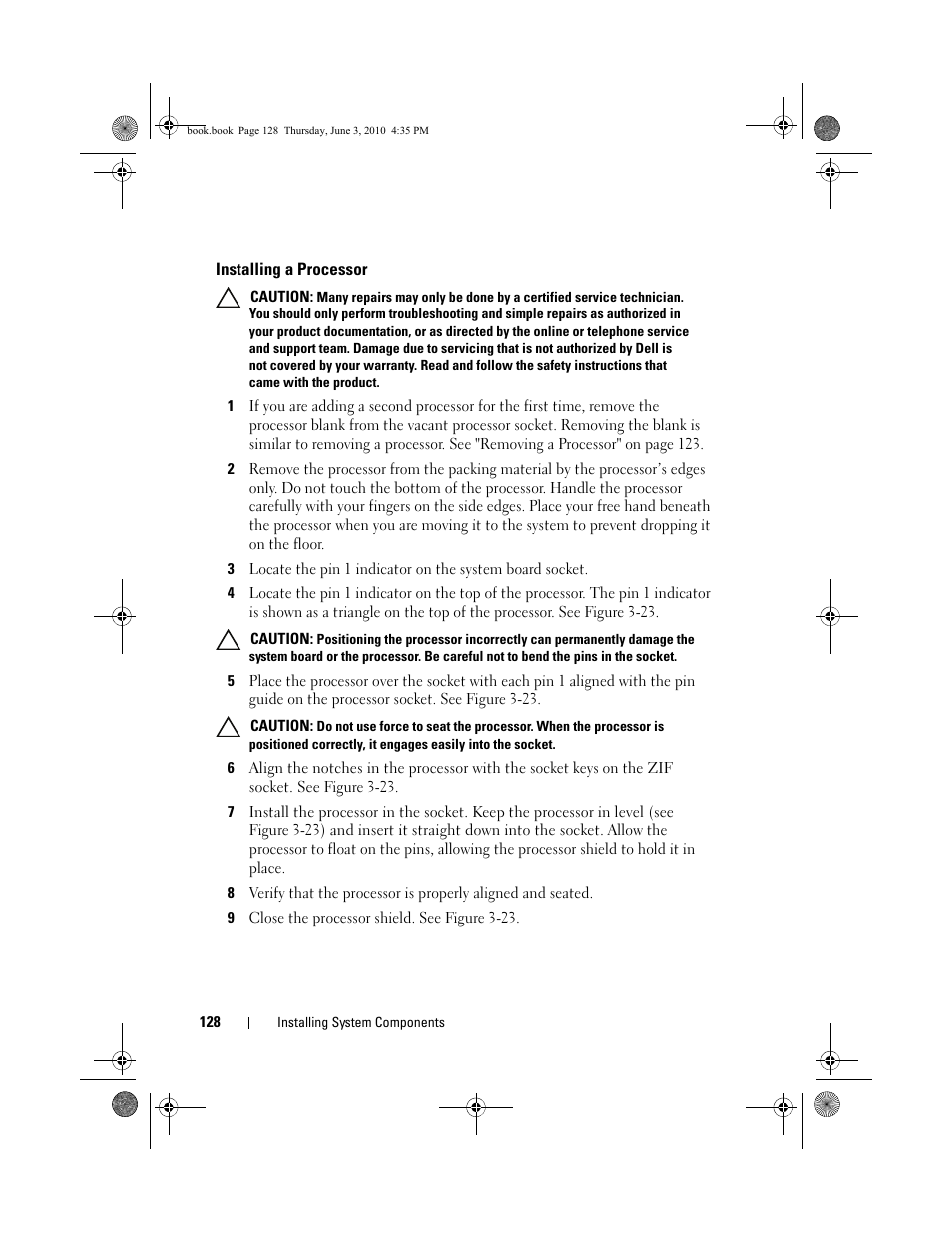 Installing a processor | Dell PowerEdge R715 User Manual | Page 128 / 190