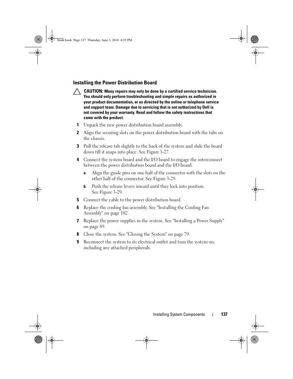 Installing the power distribution board | Dell PowerEdge R715 User Manual | Page 137 / 190