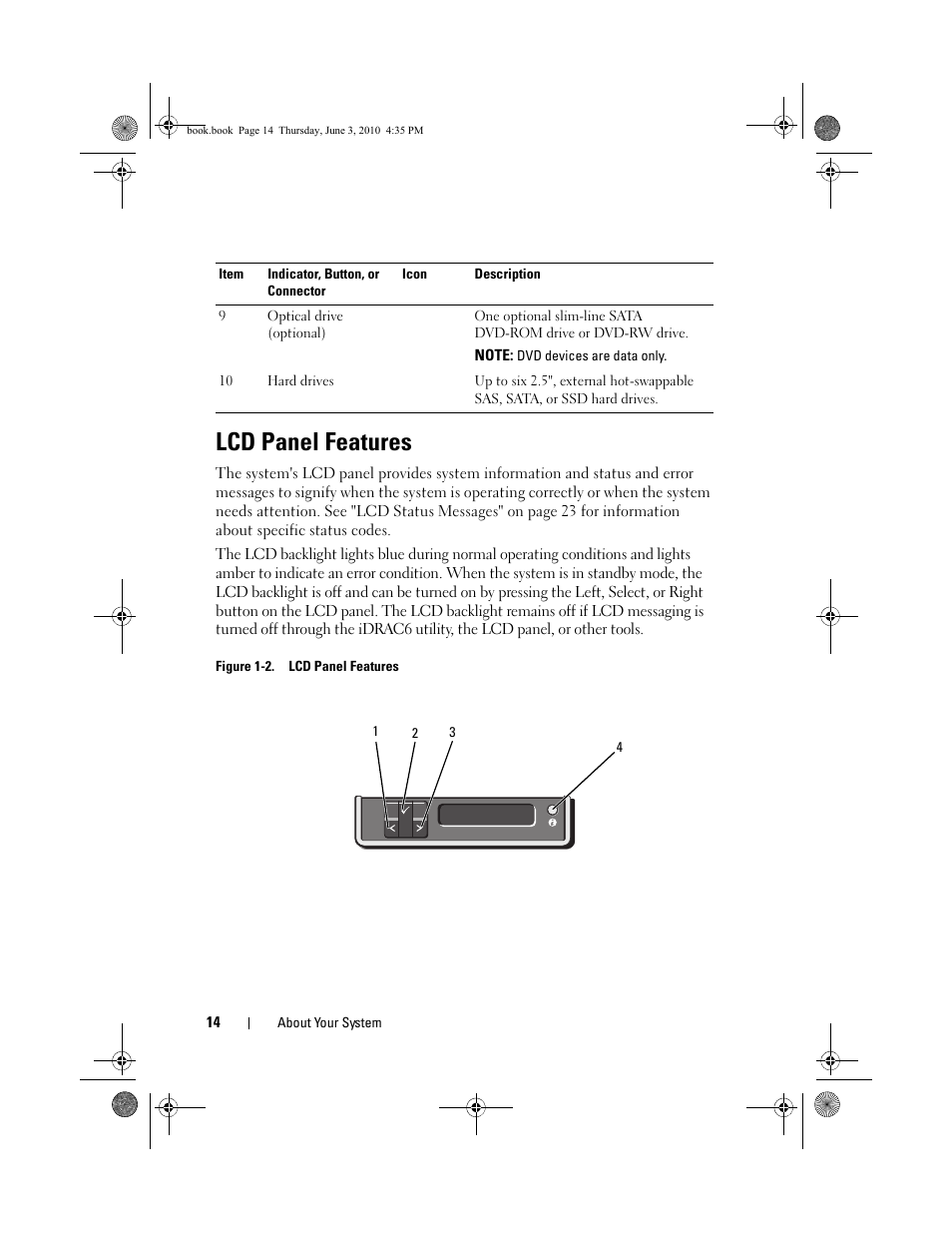Lcd panel features | Dell PowerEdge R715 User Manual | Page 14 / 190