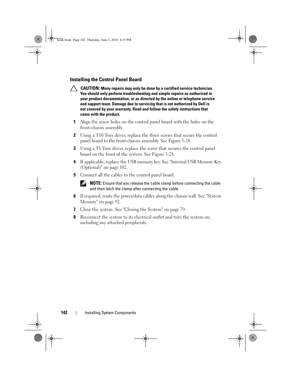 Installing the control panel board | Dell PowerEdge R715 User Manual | Page 142 / 190