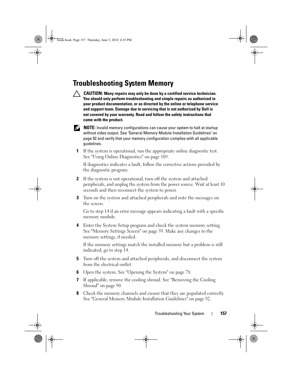 Troubleshooting system memory, Troubleshooting system, See "troubleshooting | System memory" on, E "troubleshooting system | Dell PowerEdge R715 User Manual | Page 157 / 190