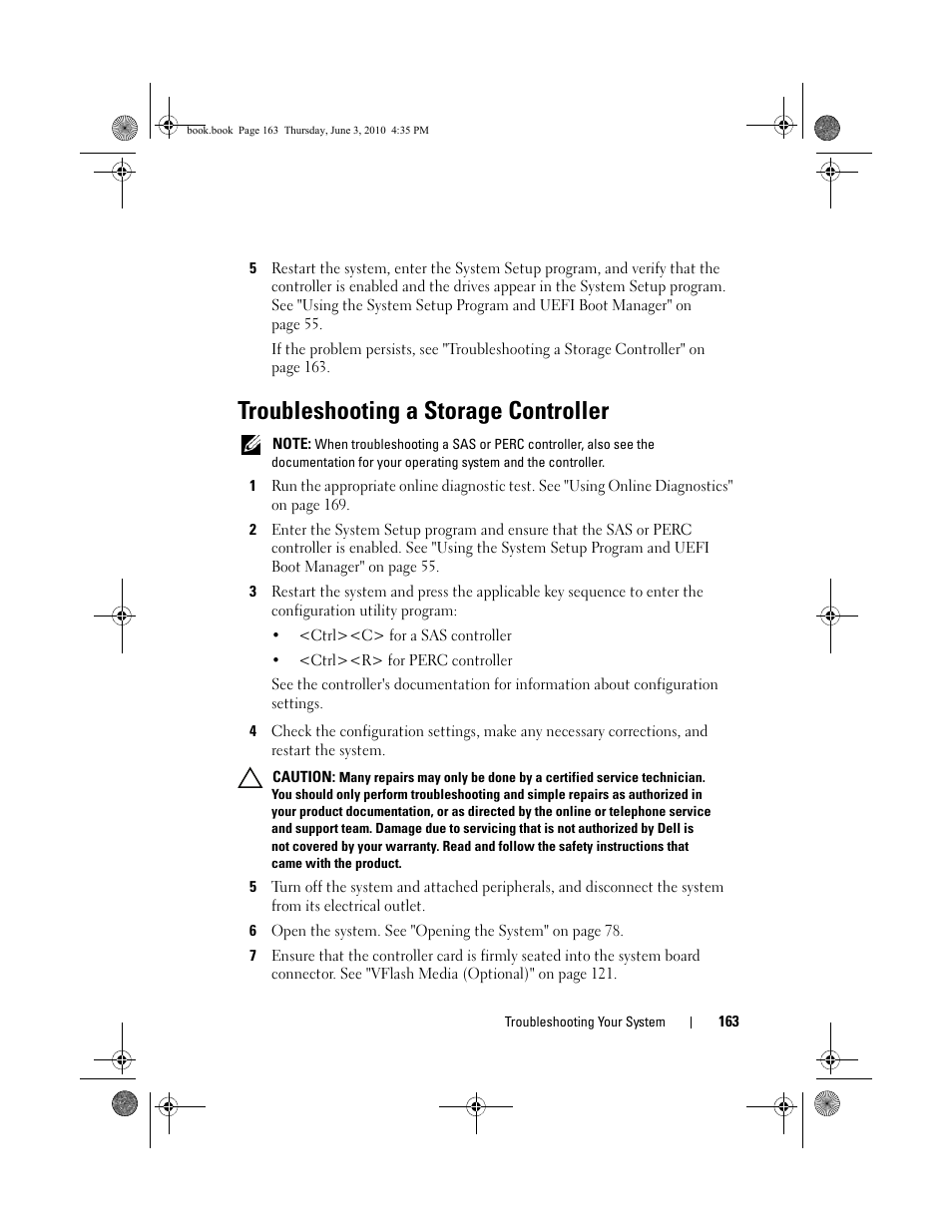 Troubleshooting a storage controller | Dell PowerEdge R715 User Manual | Page 163 / 190