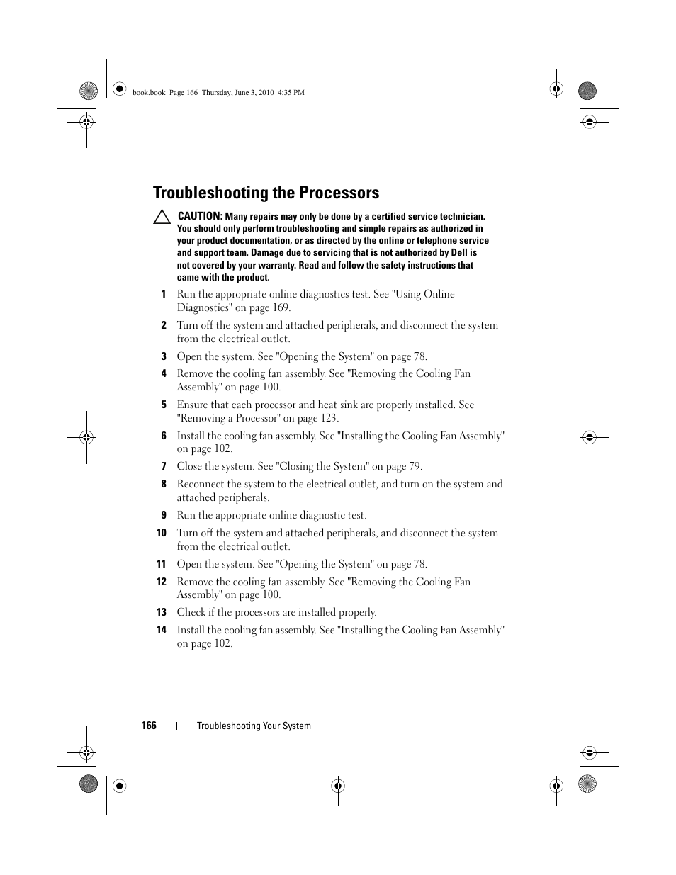 Troubleshooting the processors, Troubleshooting the | Dell PowerEdge R715 User Manual | Page 166 / 190