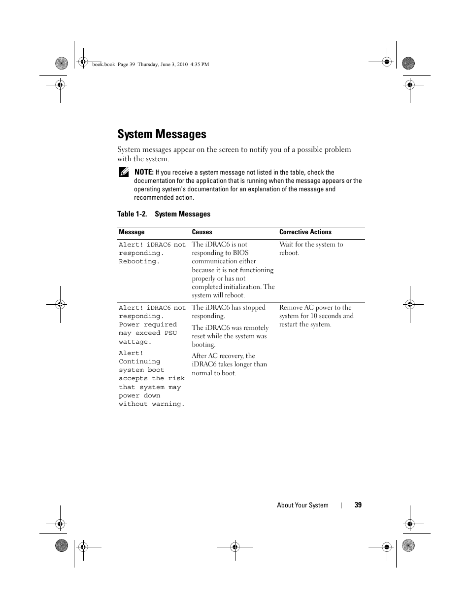 System messages | Dell PowerEdge R715 User Manual | Page 39 / 190