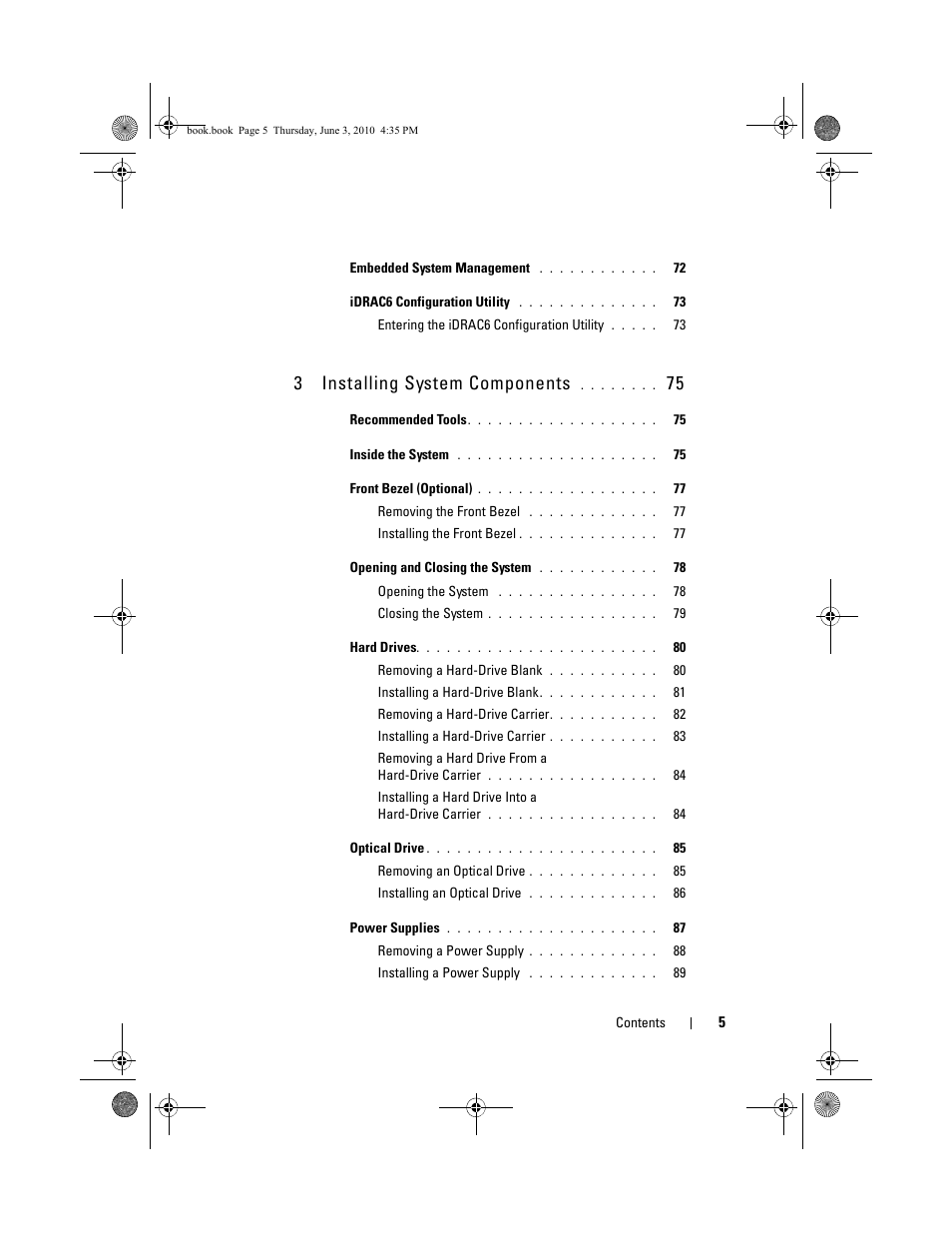 3 installing system components | Dell PowerEdge R715 User Manual | Page 5 / 190