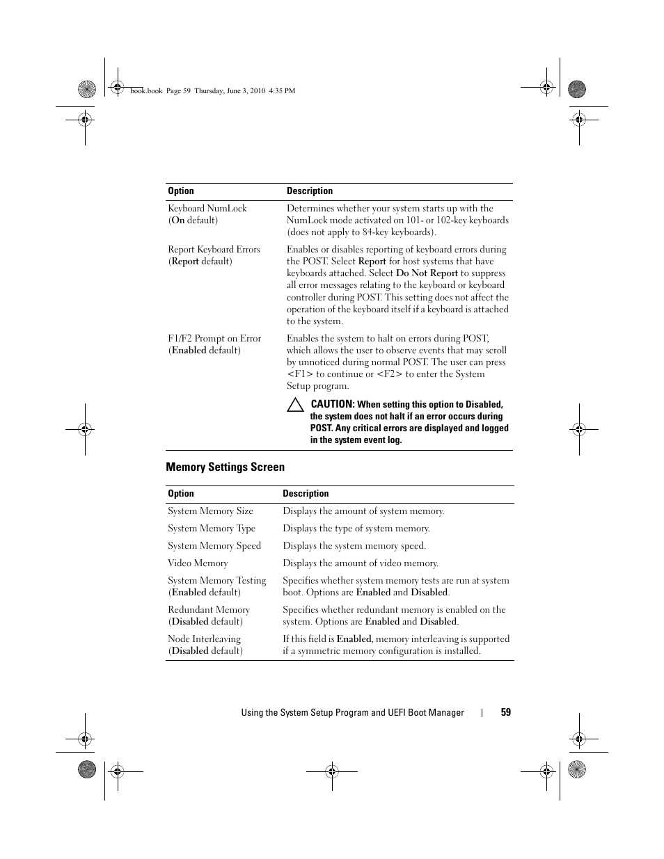 Memory settings screen | Dell PowerEdge R715 User Manual | Page 59 / 190