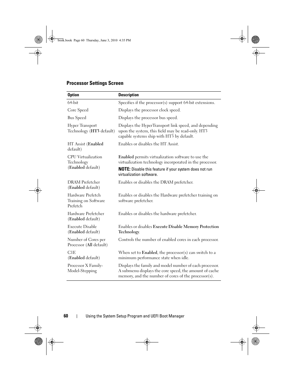 Processor settings screen, See "processor settings screen | Dell PowerEdge R715 User Manual | Page 60 / 190