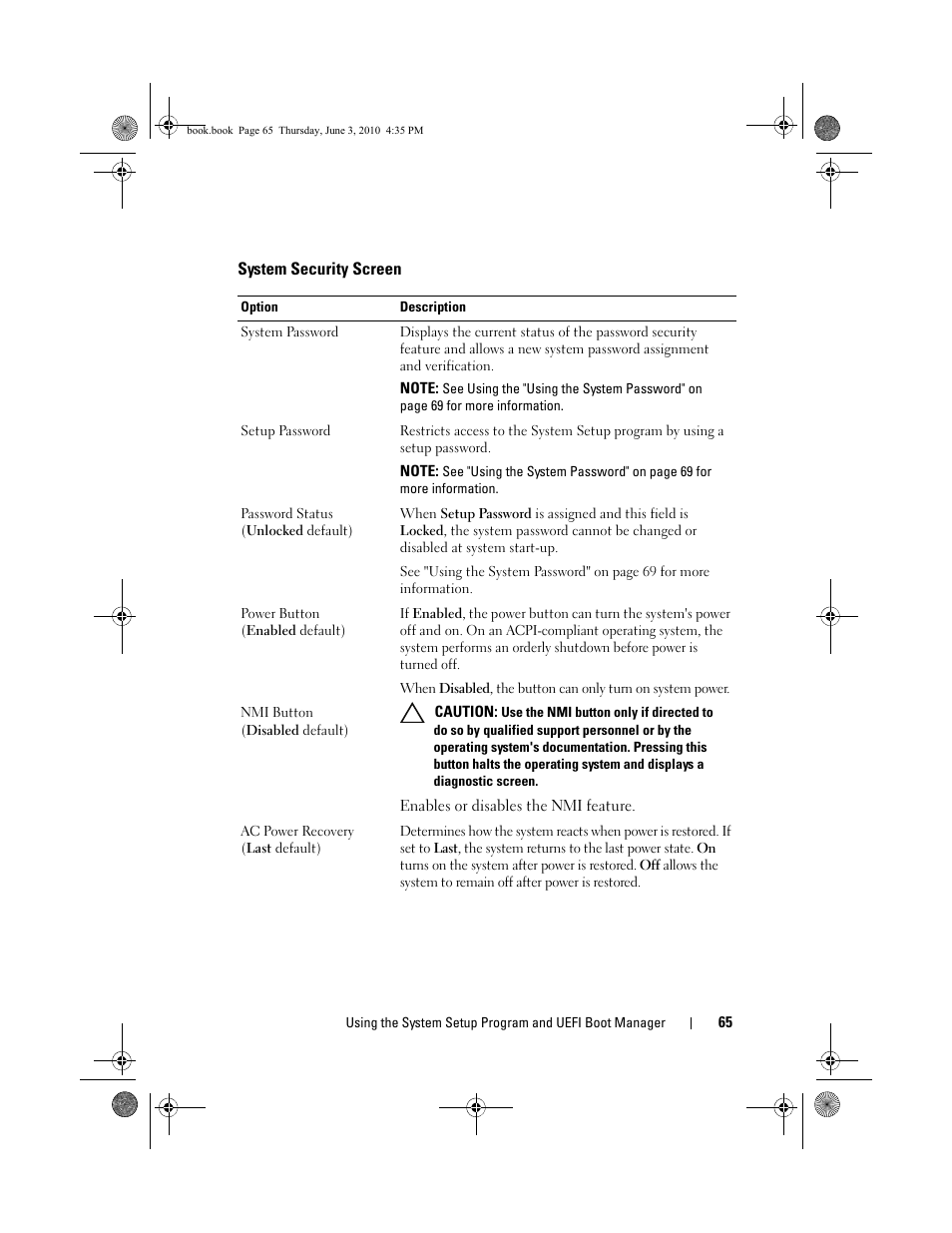 System security screen, See "system security screen | Dell PowerEdge R715 User Manual | Page 65 / 190