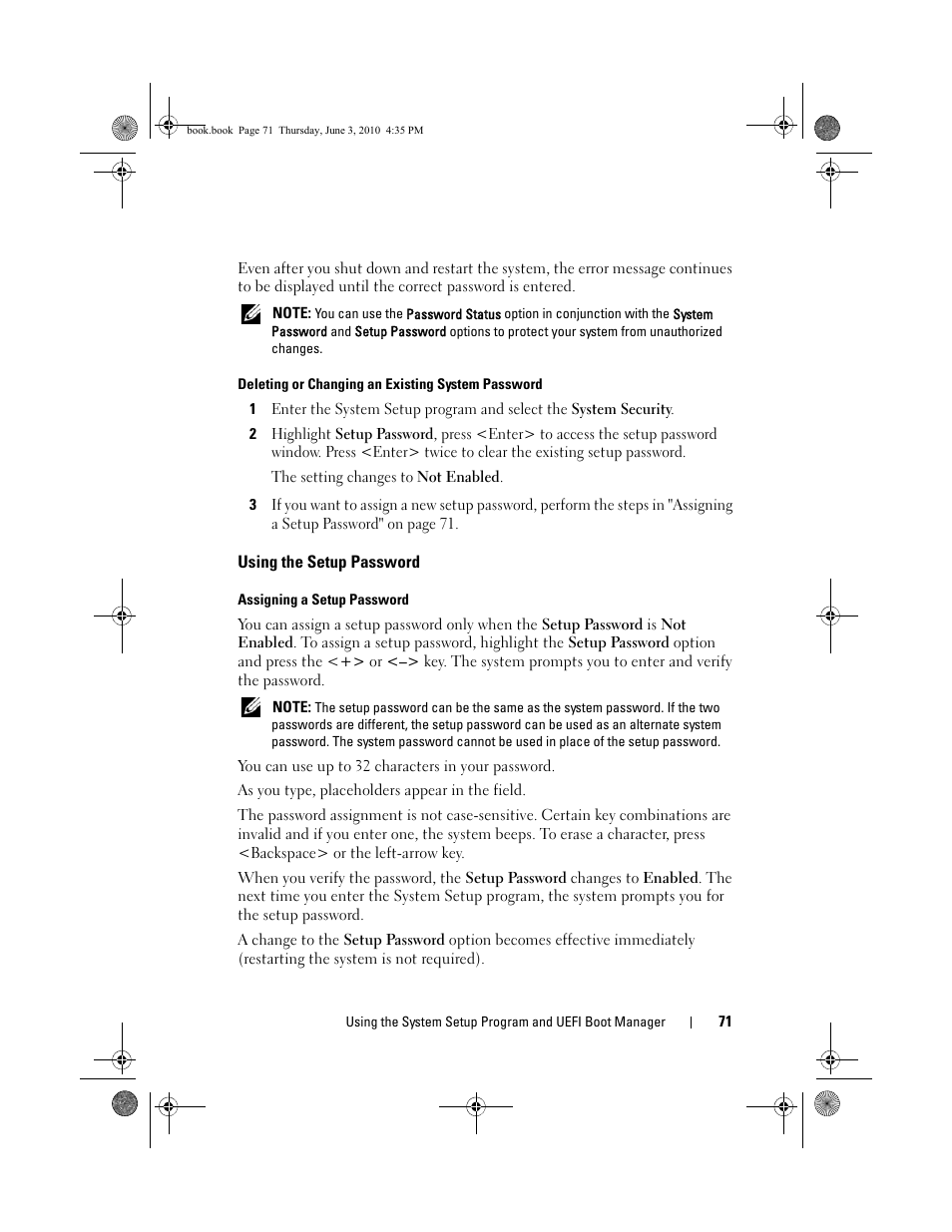 Using the setup password | Dell PowerEdge R715 User Manual | Page 71 / 190