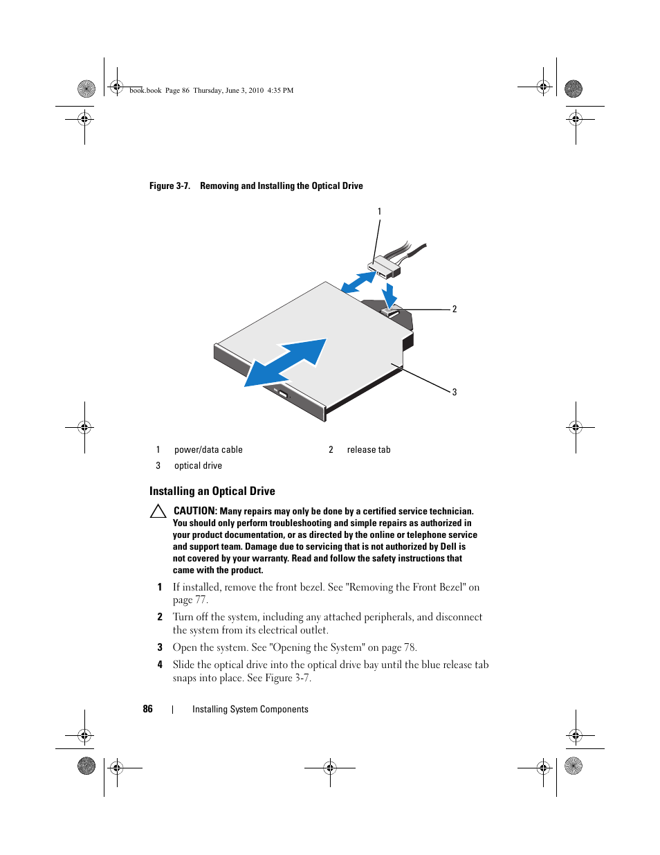 Installing an optical drive | Dell PowerEdge R715 User Manual | Page 86 / 190