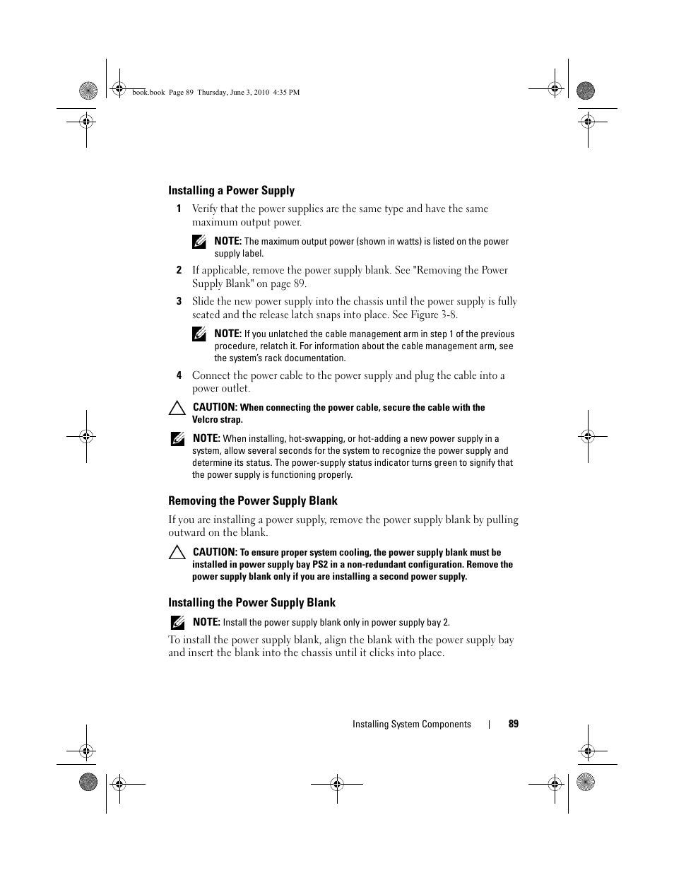 Installing a power supply, Removing the power supply blank, Installing the power supply blank | Dell PowerEdge R715 User Manual | Page 89 / 190