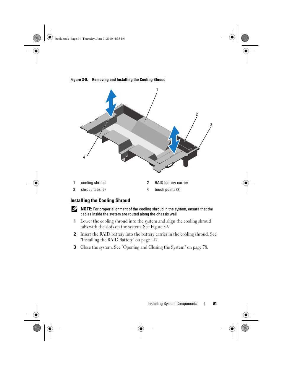 Installing the cooling shroud | Dell PowerEdge R715 User Manual | Page 91 / 190