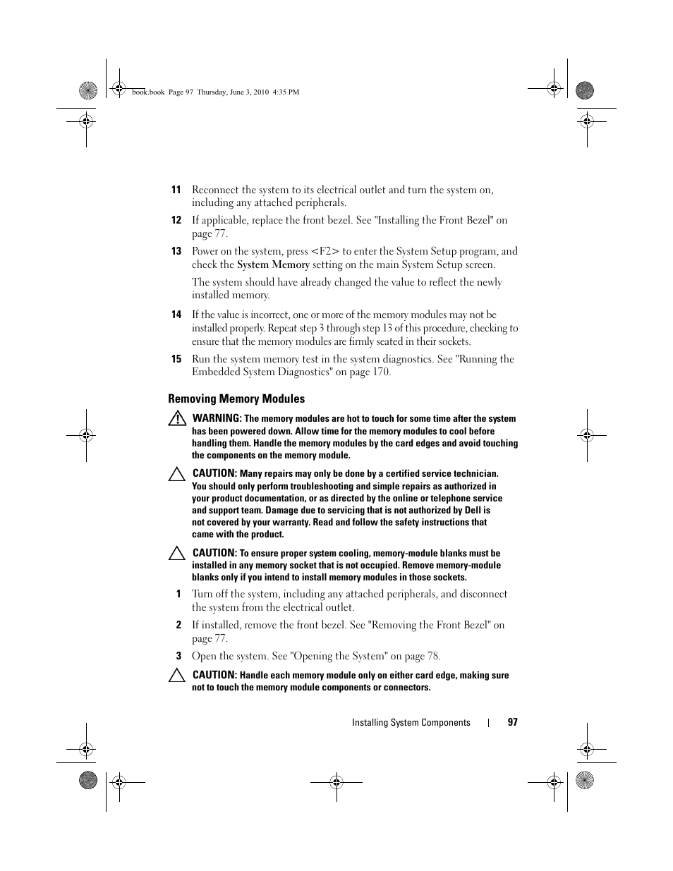 Removing memory modules | Dell PowerEdge R715 User Manual | Page 97 / 190