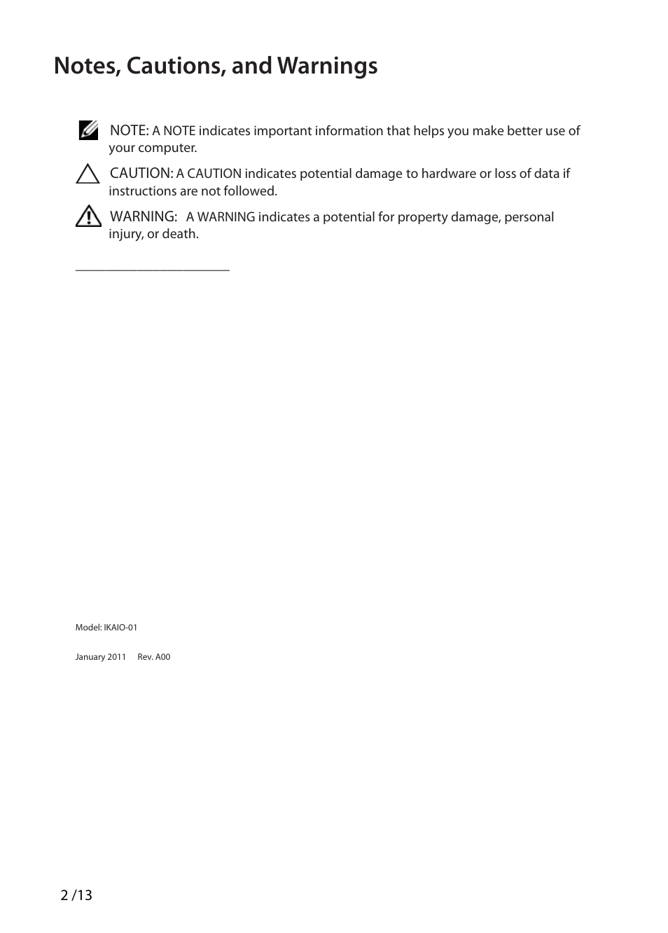 Caution, Warning | Dell OptiPlex 990 (Early 2011) User Manual | Page 2 / 13