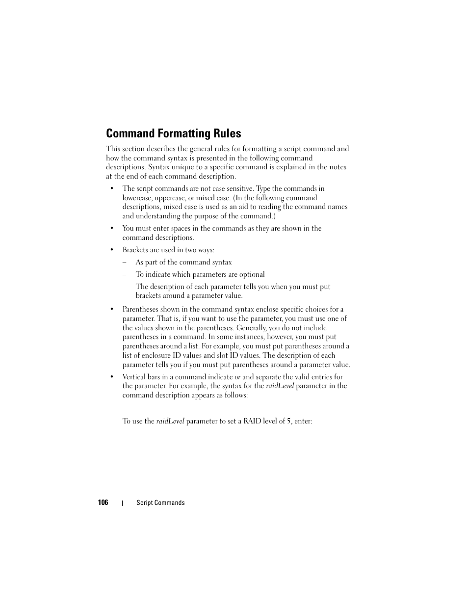 Command formatting rules | Dell PowerVault MD3000i User Manual | Page 106 / 246