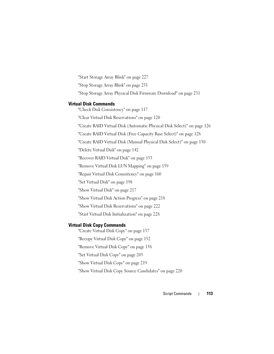 Virtual disk commands, Virtual disk copy commands | Dell PowerVault MD3000i User Manual | Page 113 / 246