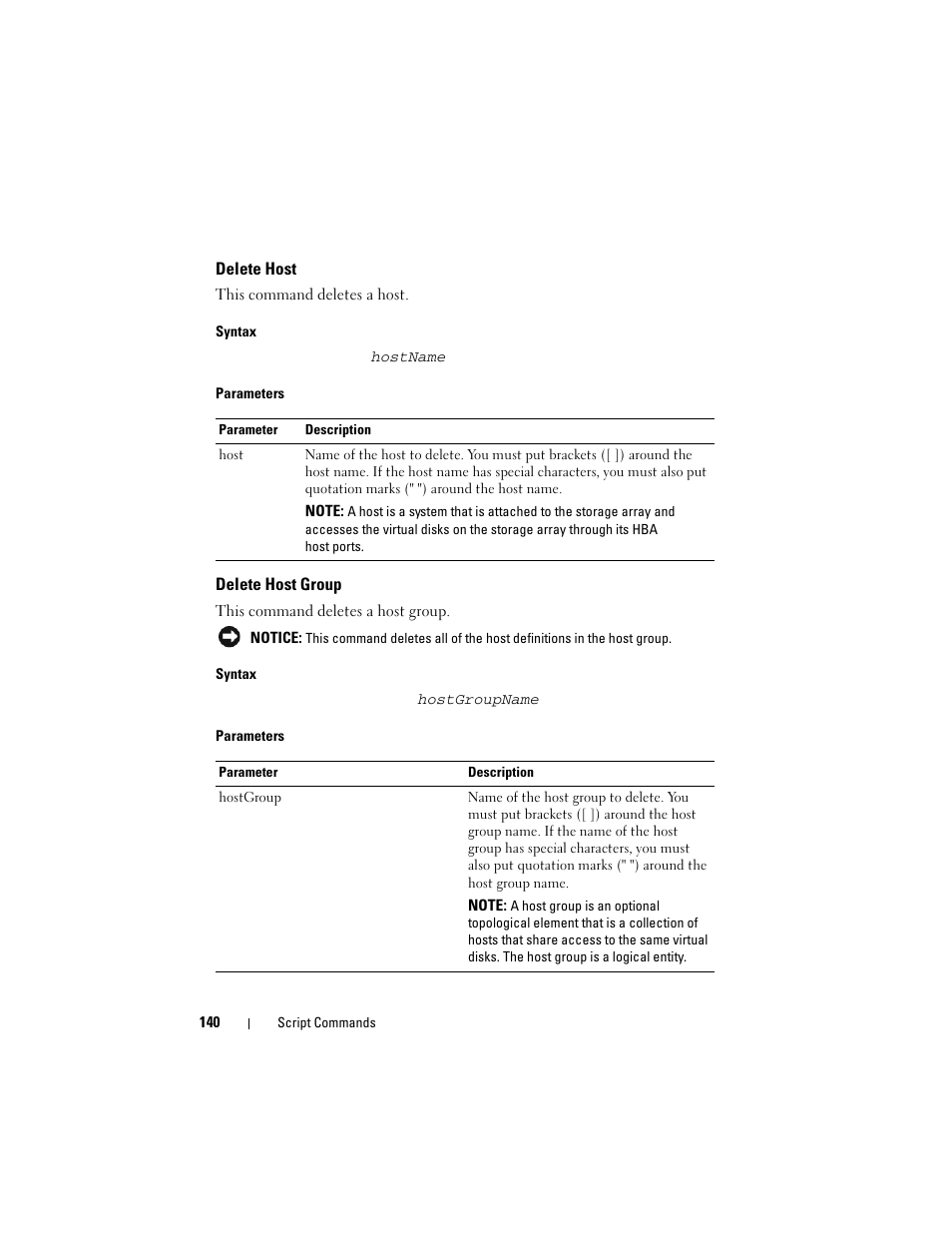 Delete host, Delete host group | Dell PowerVault MD3000i User Manual | Page 140 / 246