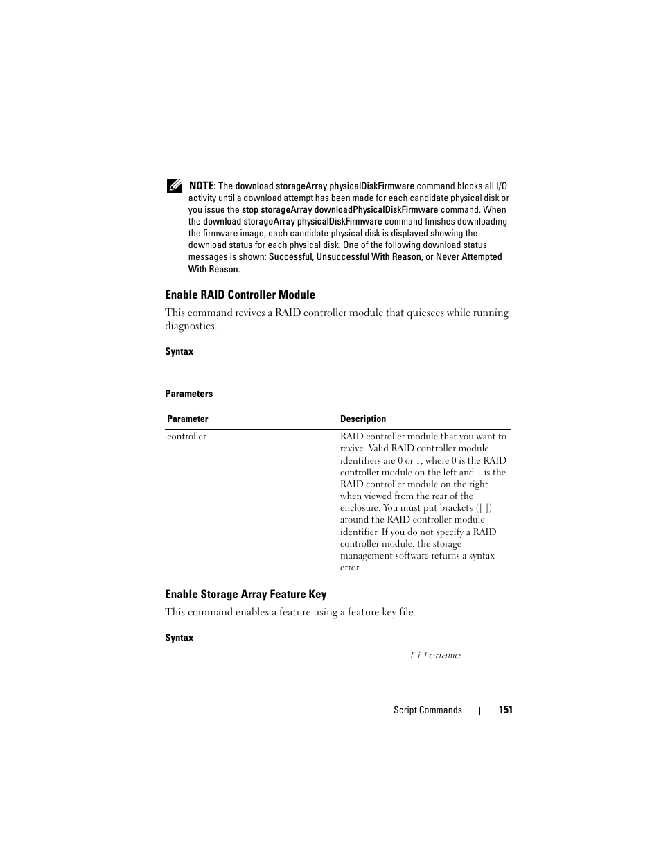 Enable raid controller module, Enable storage array feature key | Dell PowerVault MD3000i User Manual | Page 151 / 246