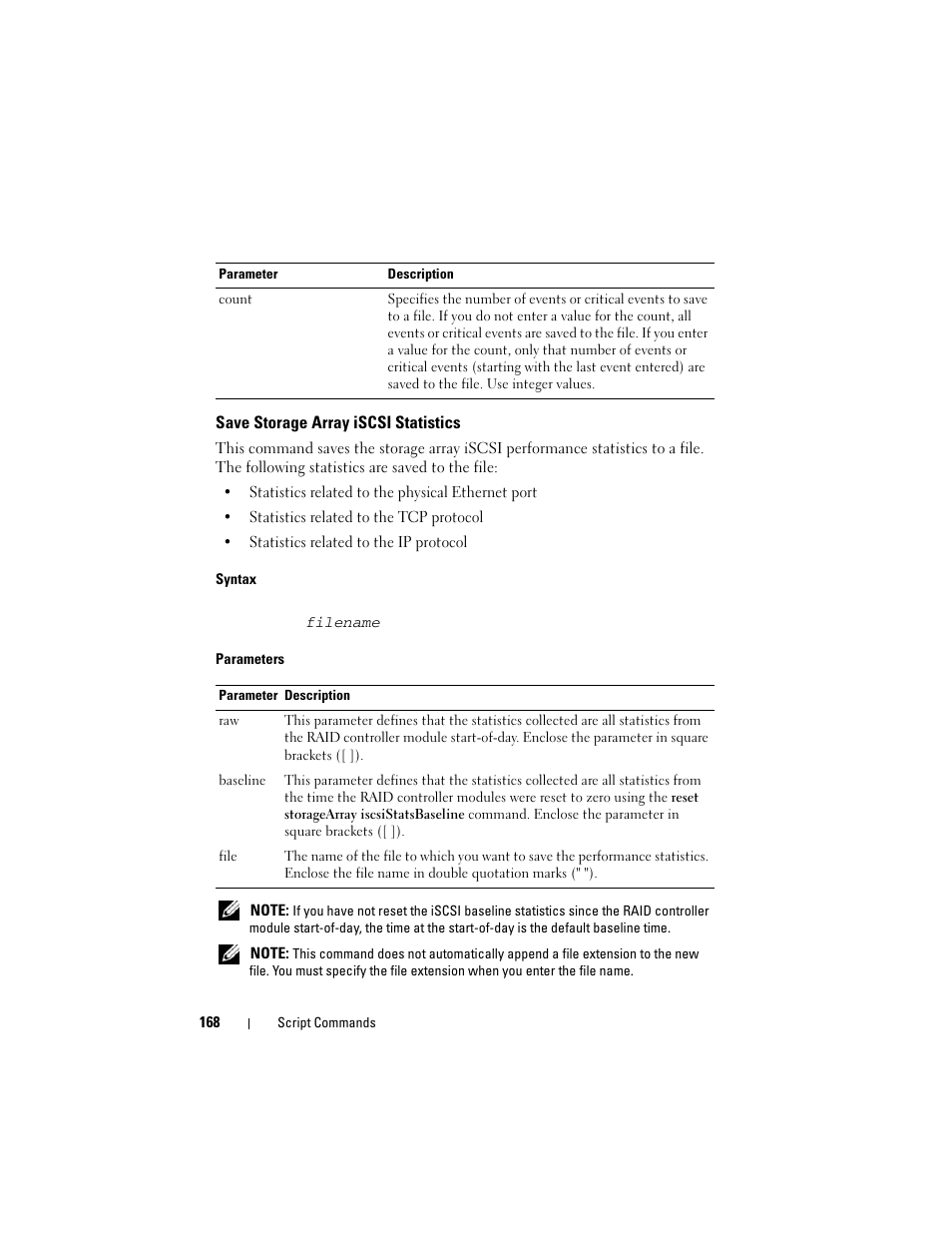 Save storage array iscsi statistics | Dell PowerVault MD3000i User Manual | Page 168 / 246