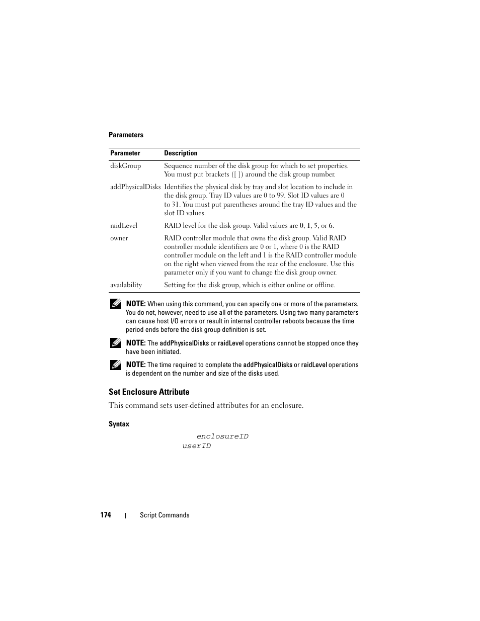 Set enclosure attribute | Dell PowerVault MD3000i User Manual | Page 174 / 246