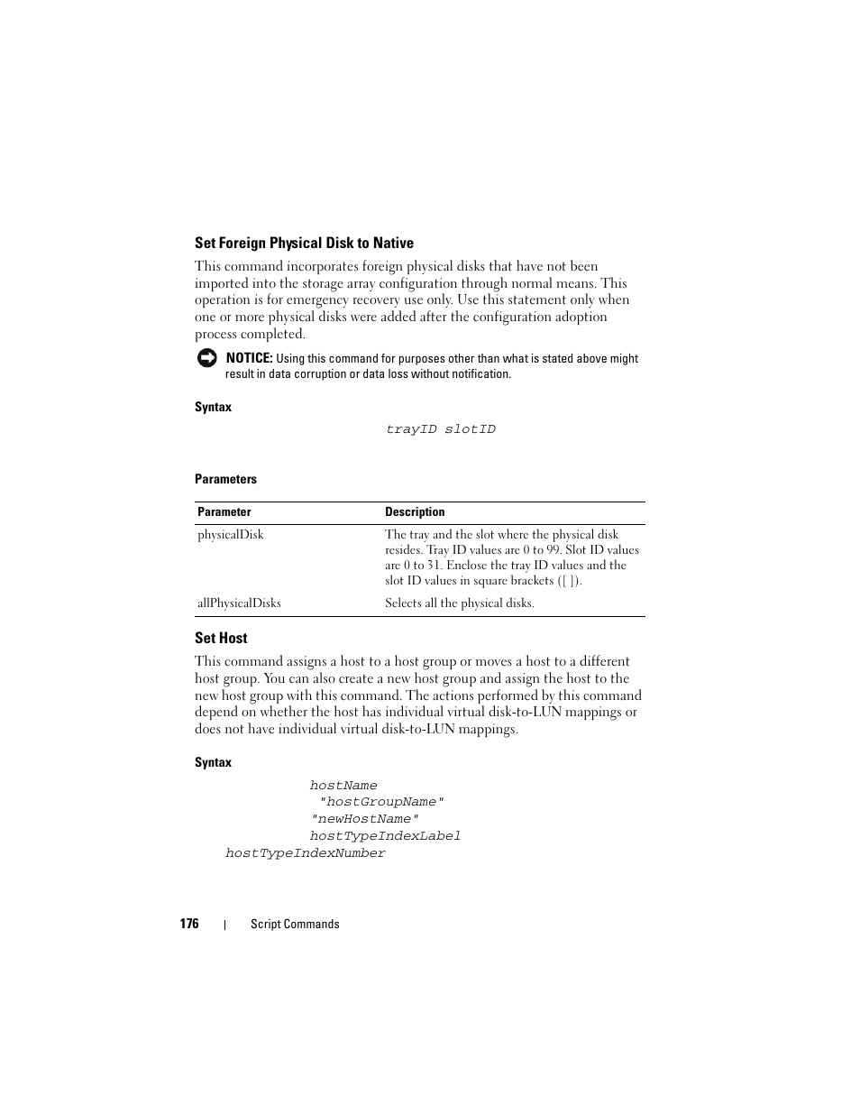 Set foreign physical disk to native, Set host | Dell PowerVault MD3000i User Manual | Page 176 / 246