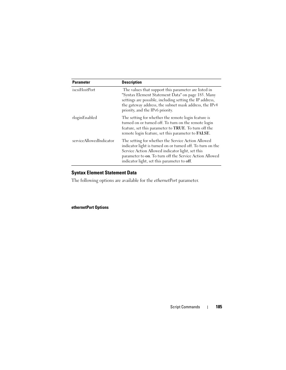 Syntax element statement data | Dell PowerVault MD3000i User Manual | Page 185 / 246